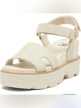 Sorel Joanie IV Ankle Strap Platform Wedge Sandals Chalk White Leather Size 6.5